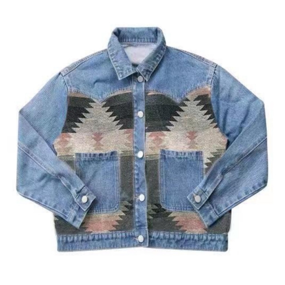 ❤️Aztec Western Denim Jacket with contrast fabric so stylish pol copy